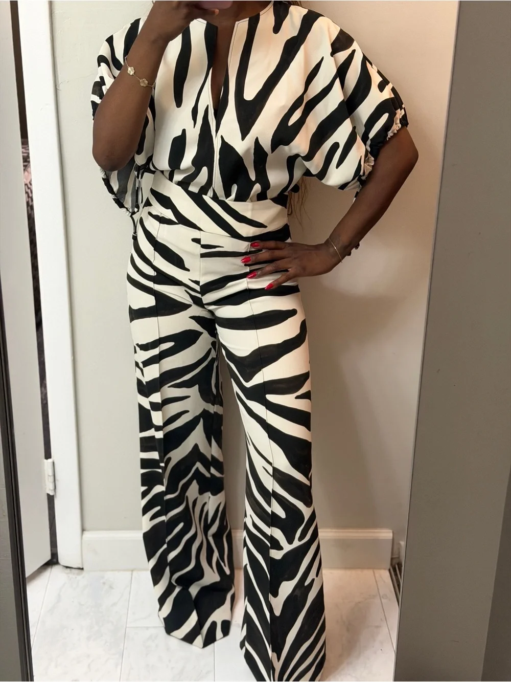 Zara Black & White Zebra-Print Wide-Leg two Piece Set - Picture 9 of 13